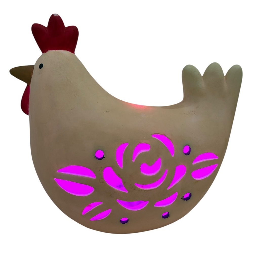 Easter Chicken Light W/Floral Cut Out light inside is YES included Kitsch Decor